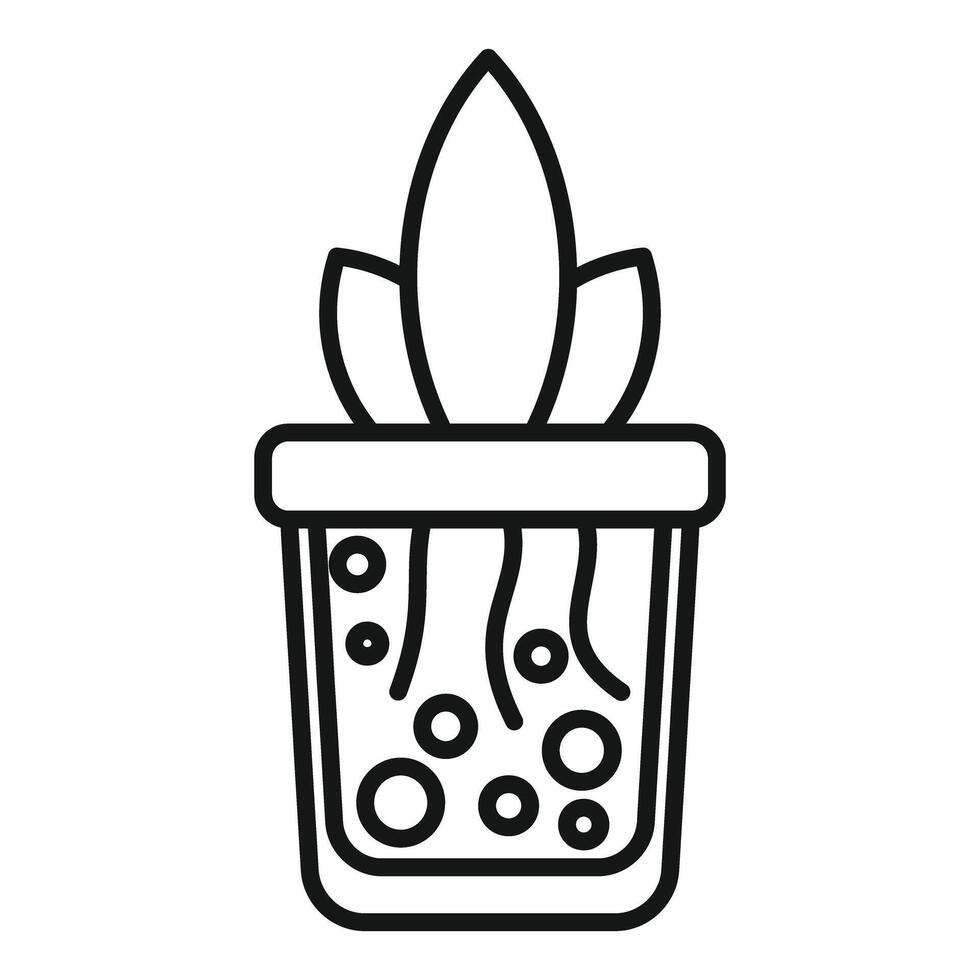 Hydroponics method growing plant in water with oxygen bubbles icon outline vector