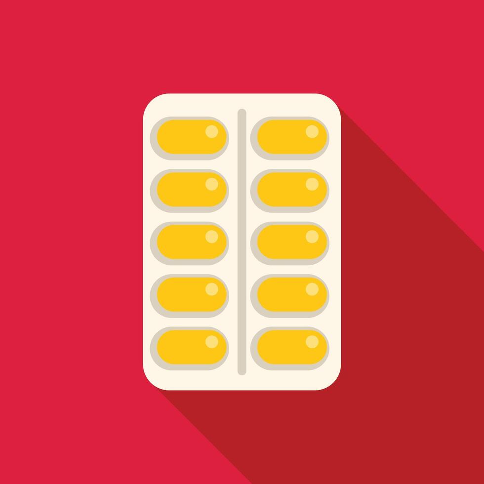 Blister pack containing yellow pills on red background vector
