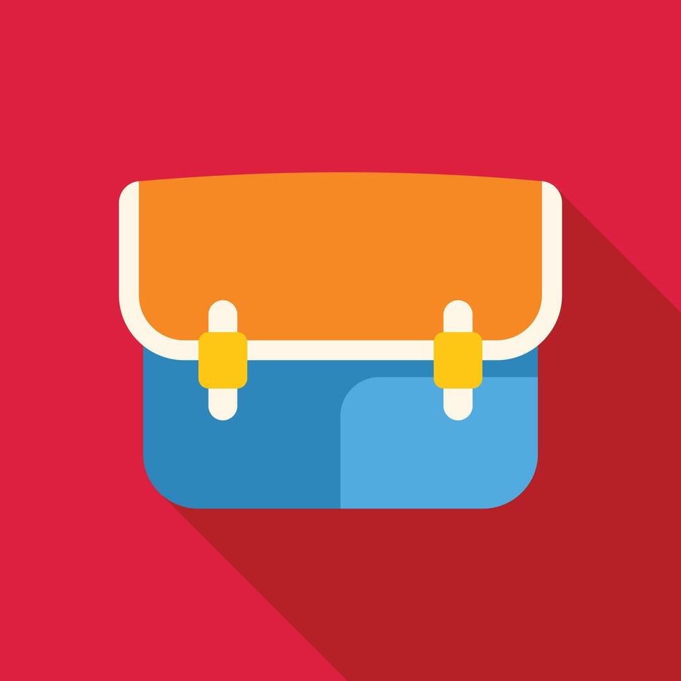 Blue and orange school bag casting shadow on red background vector