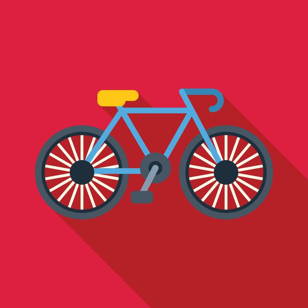 Blue bicycle standing on red background with long shadow vector
