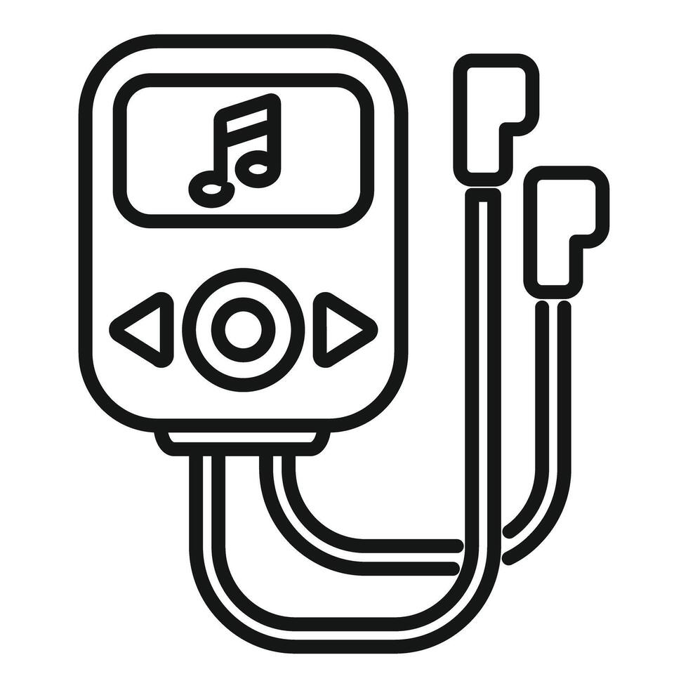 Portable music player connecting with earphones line icon vector