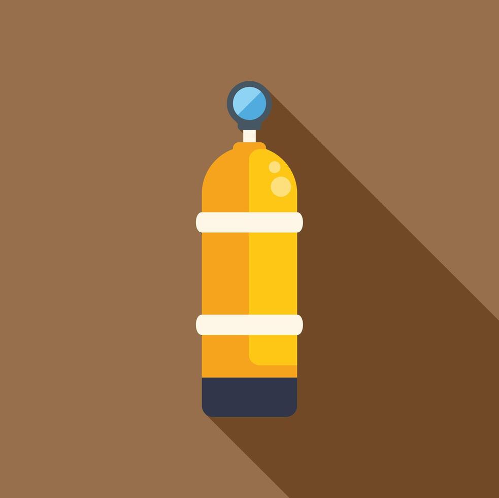 Yellow oxygen cylinder for diving with long shadow vector