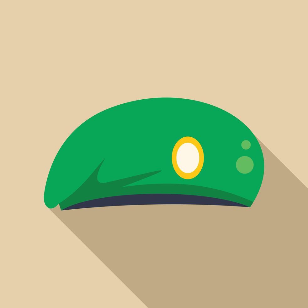 Green military beret with cockade lying on neutral background vector