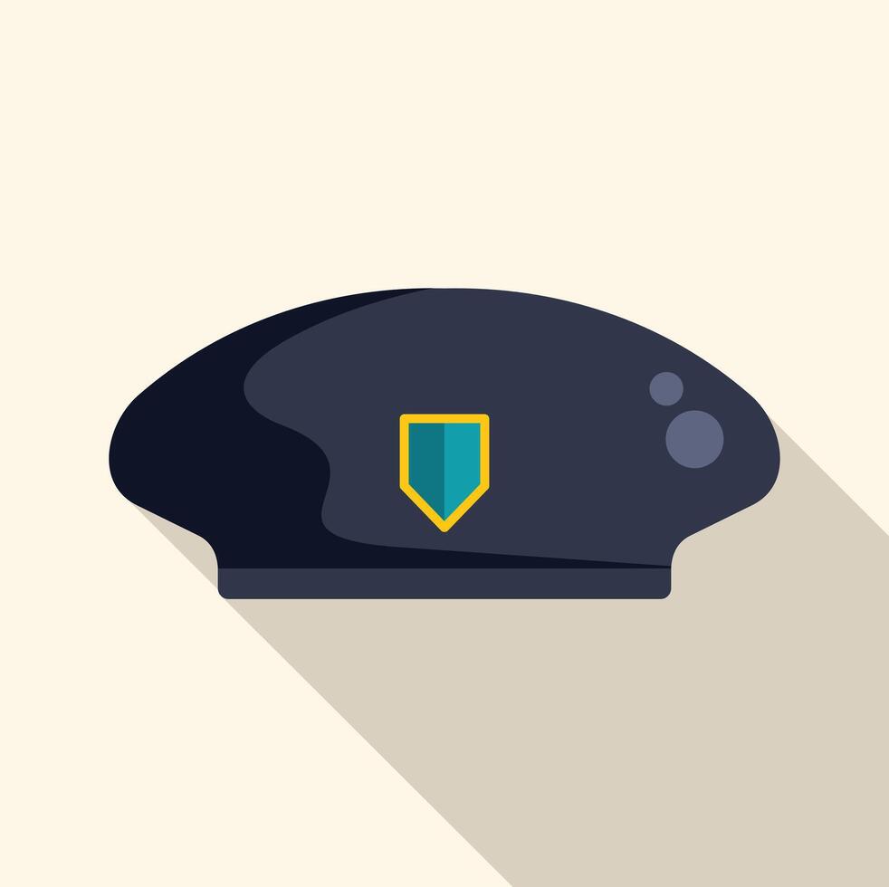 Navy blue beret with a badge lying in a flat style with long shadow vector
