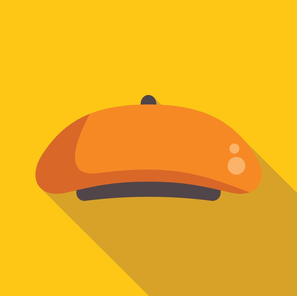 Orange french beret casting long shadow on yellow background vector