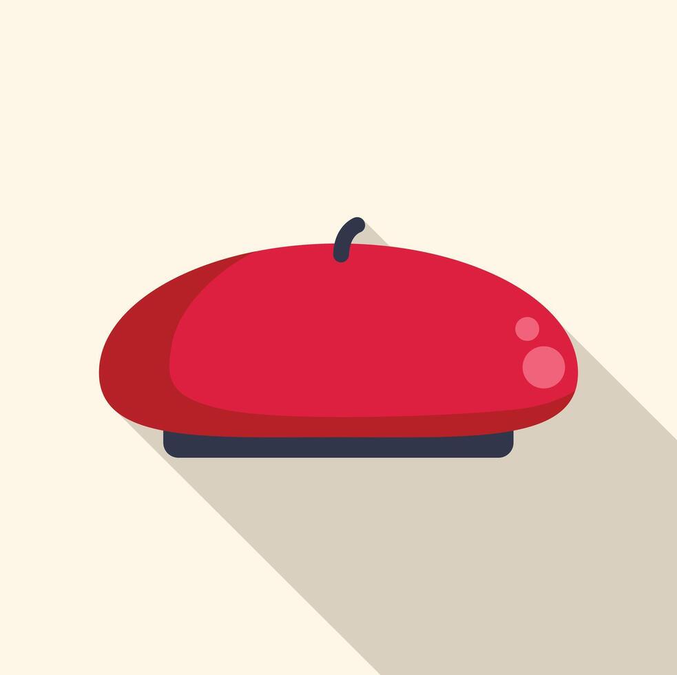 Red french beret with long shadow on white background vector