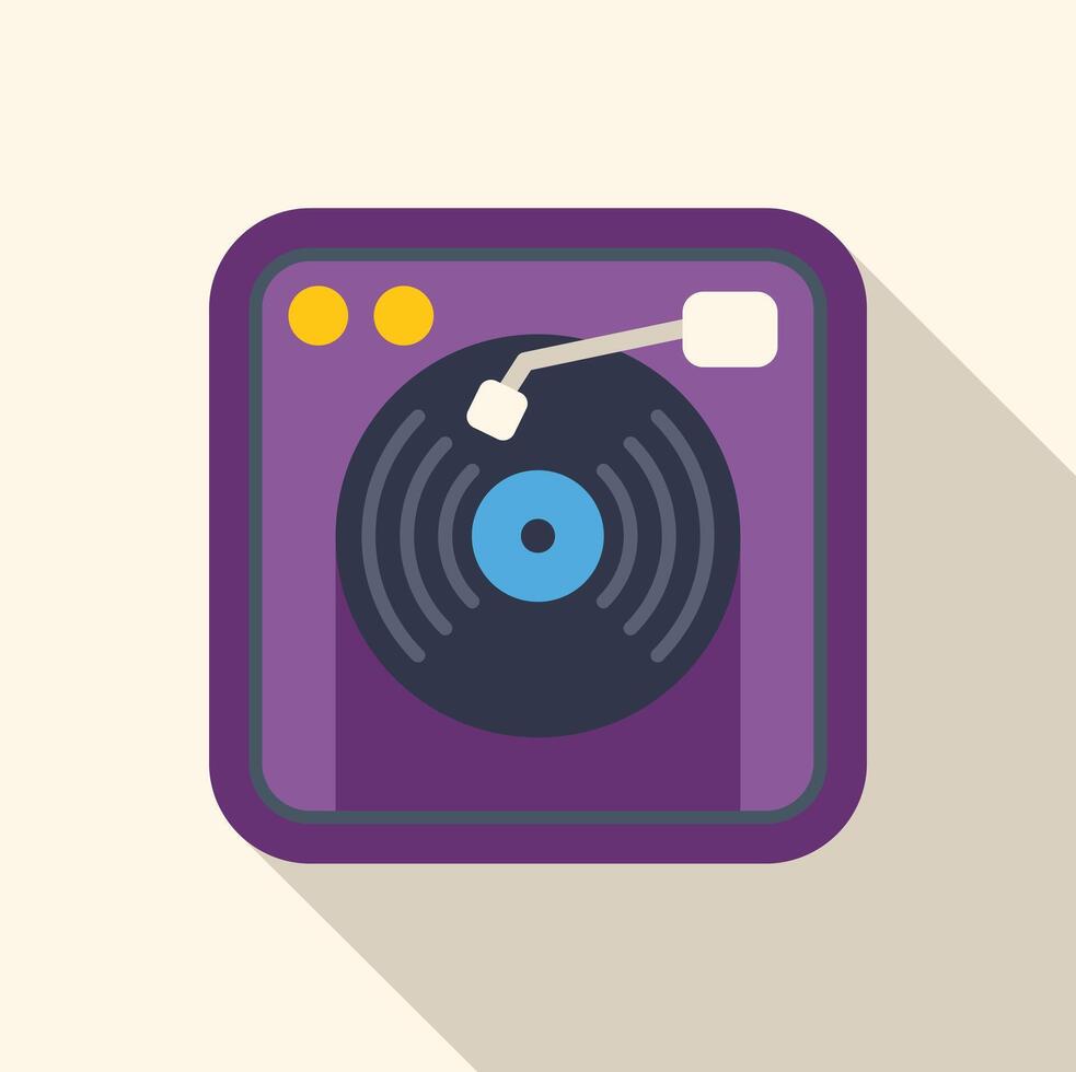 Vinyl record player icon playing music on purple background vector