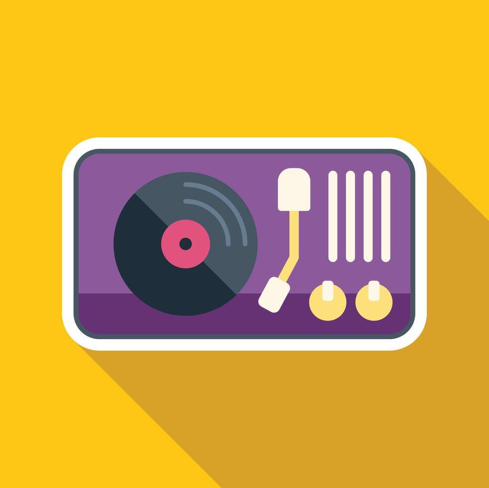 Vinyl record player playing music with long shadow vector
