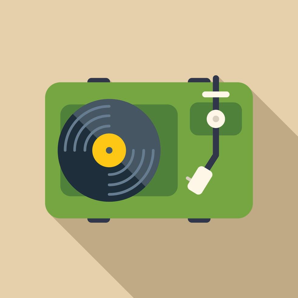 Green vinyl player playing a vinyl record with long shadow vector