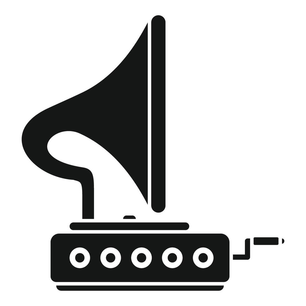 Old gramophone with large horn playing music icon vector