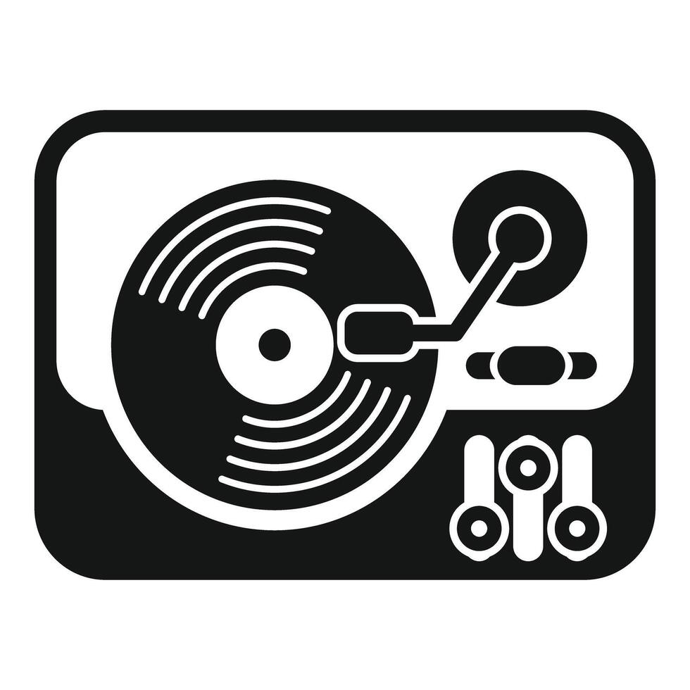 Vinyl record player playing music from above icon vector