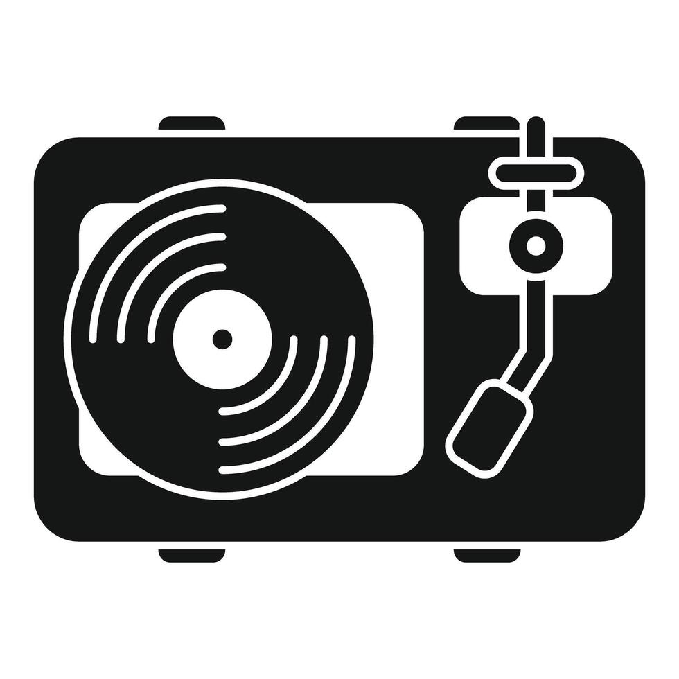 Vinyl record player playing a vinyl record, top view vector