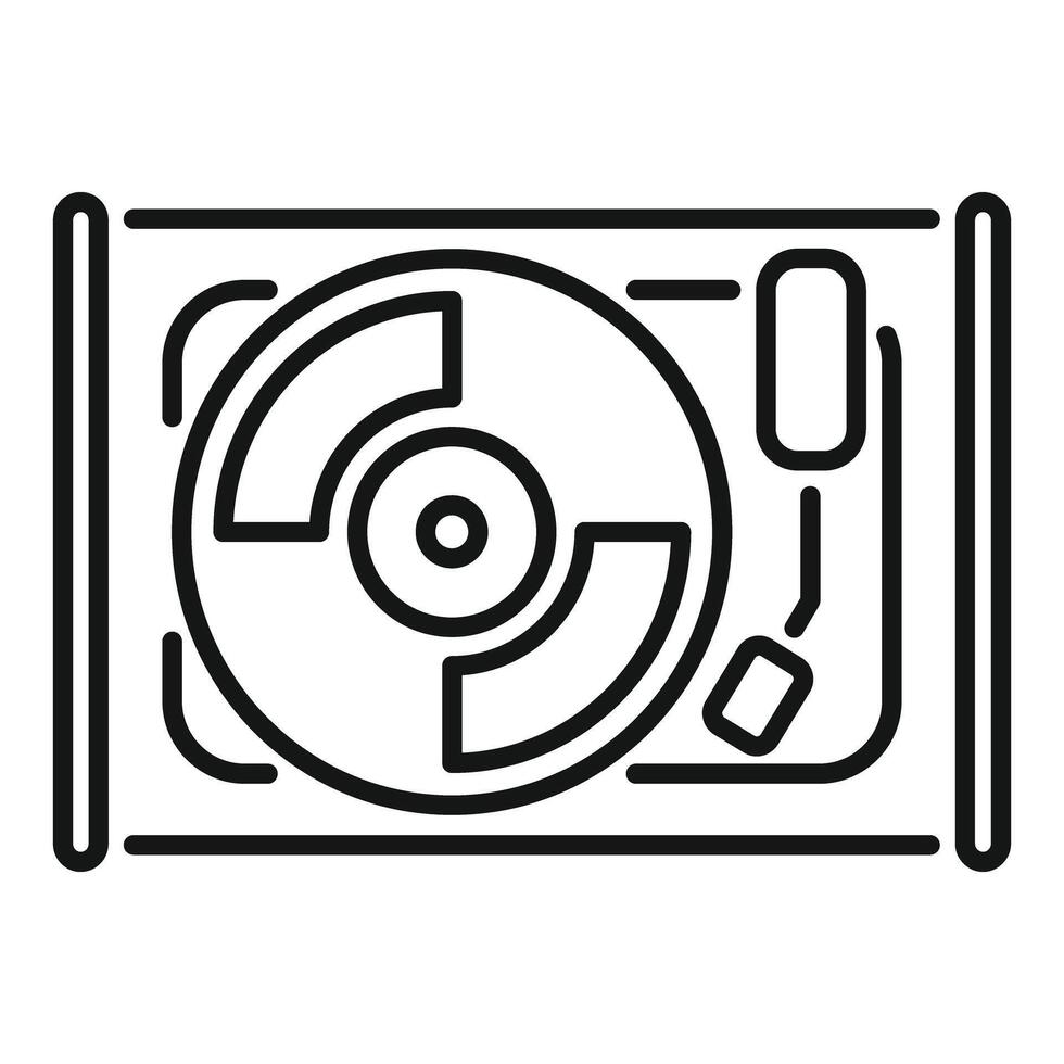 Vinyl record player playing a vinyl record, top view line art icon vector