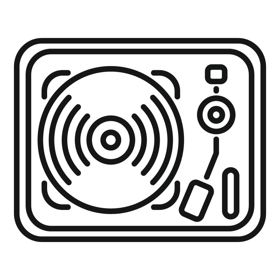 Vinyl record player top view line icon, dj equipment concept vector