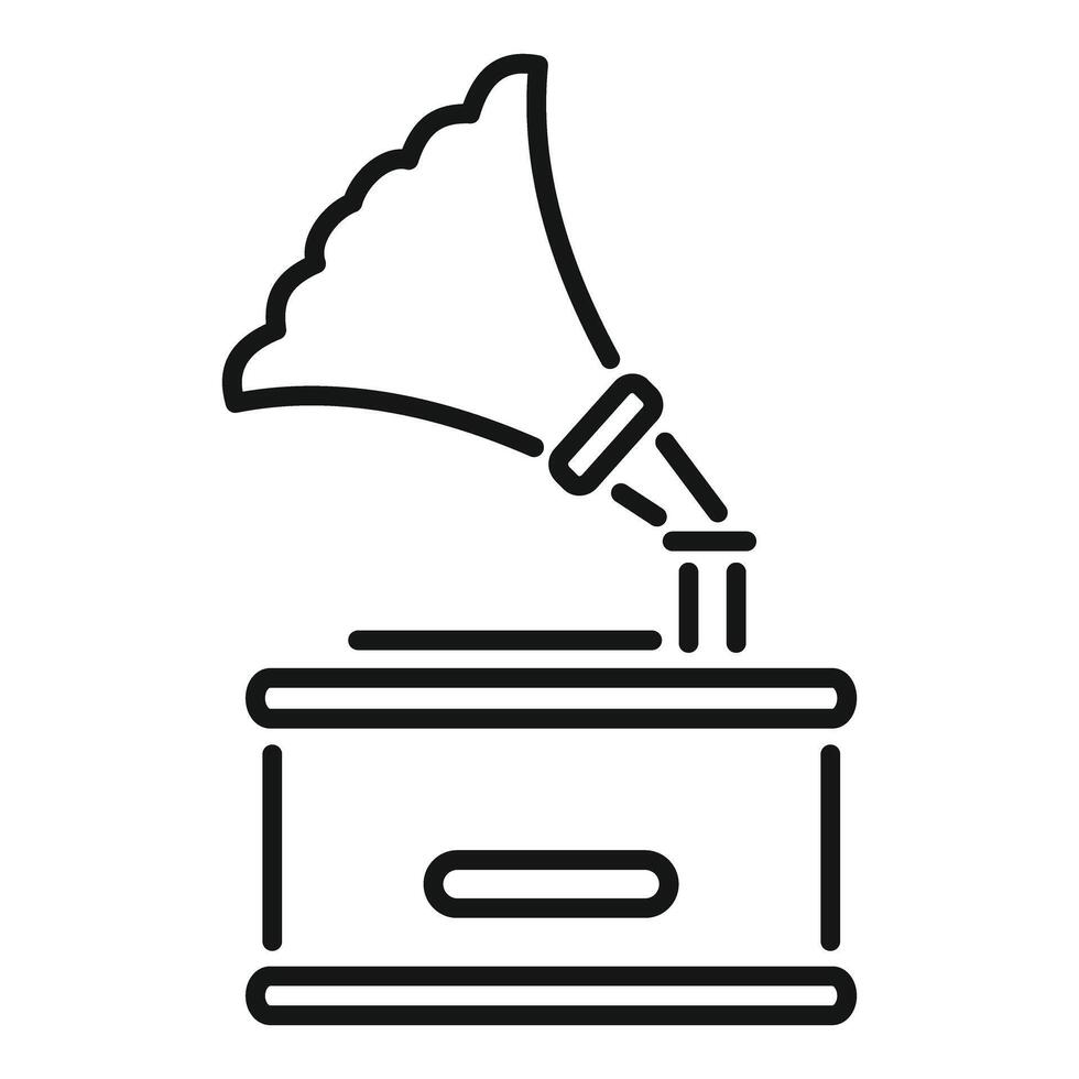 Old gramophone with large horn playing a vinyl record vector