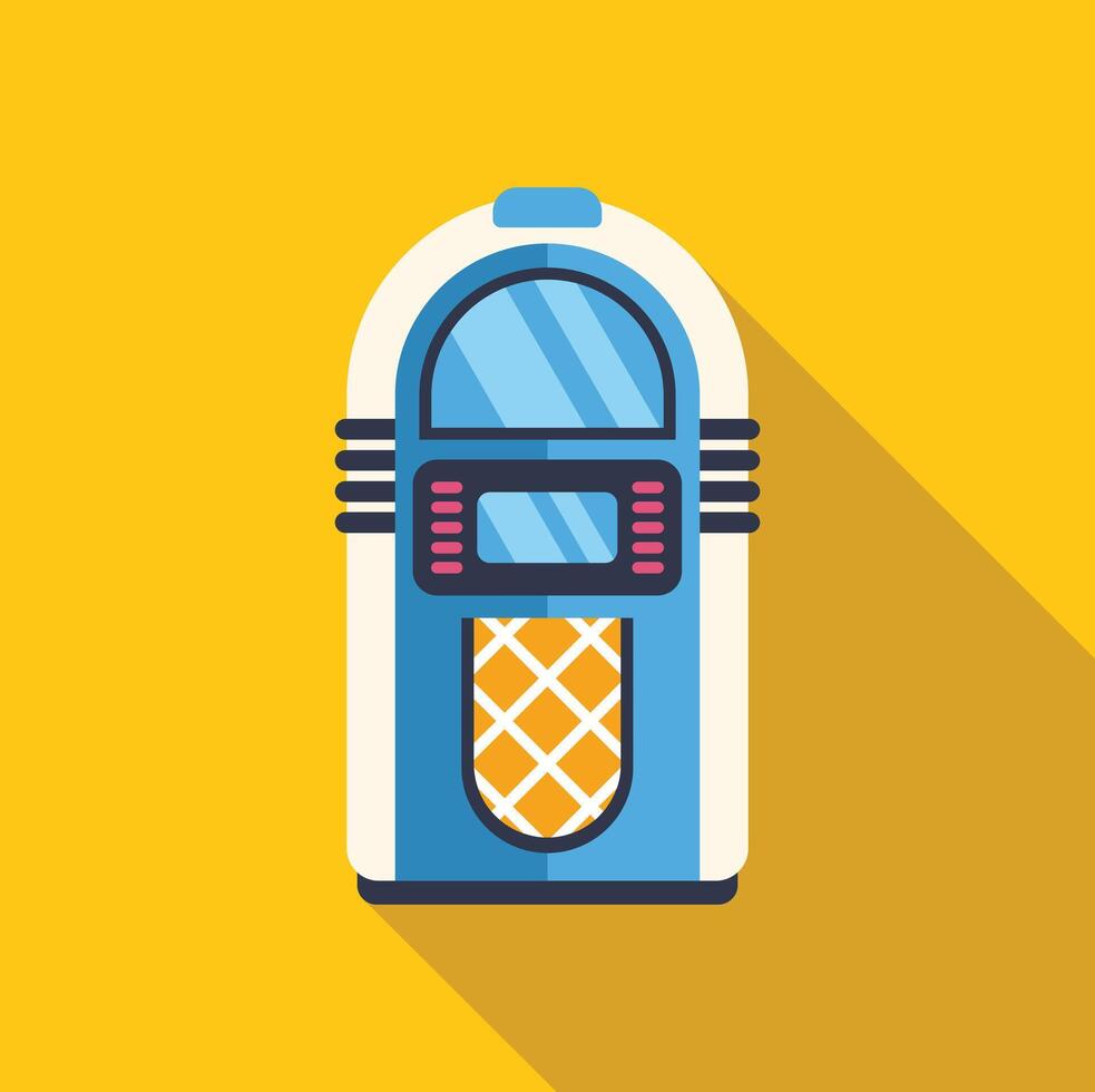 Blue and white jukebox playing music on yellow background vector