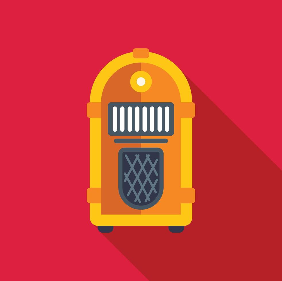 Yellow vintage jukebox casting long shadow on red background vector
