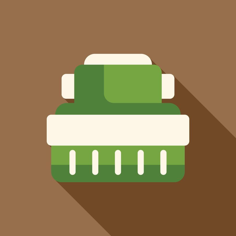 Green combine harvester harvesting wheat field icon with long shadow vector