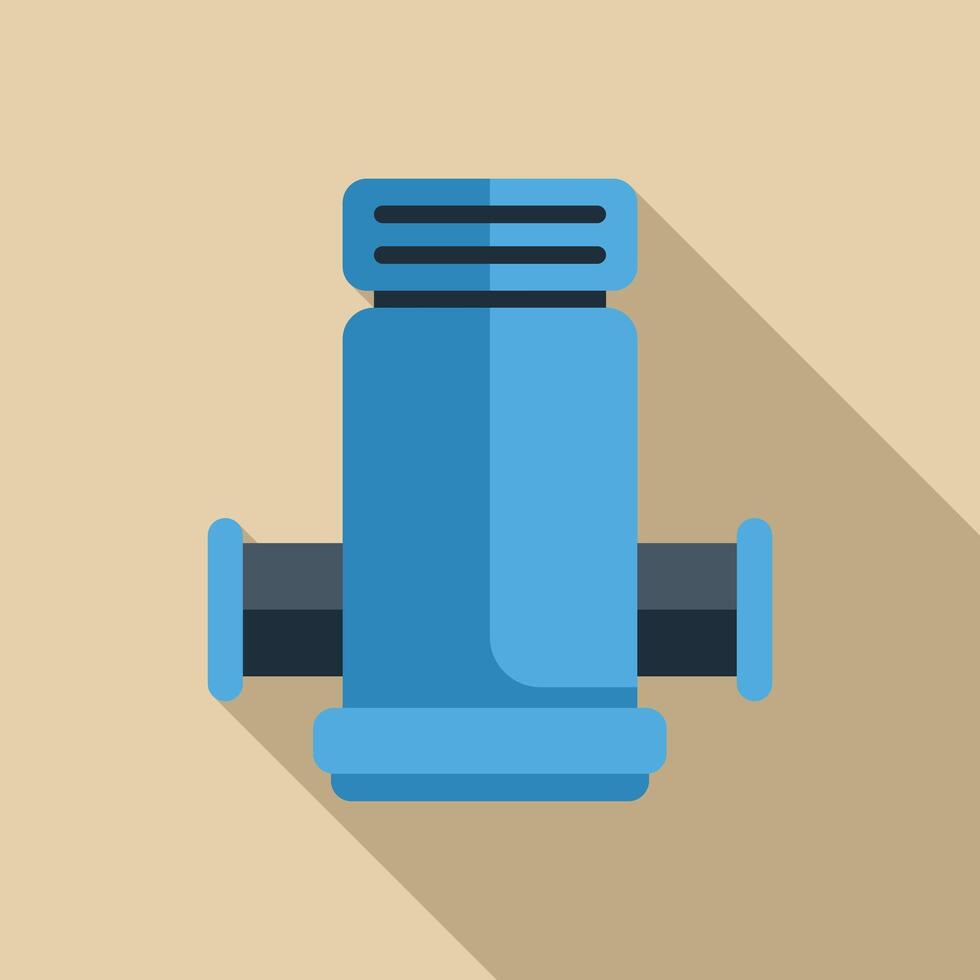Blue water pipe section connecting with two pipes flat design icon with long shadow vector