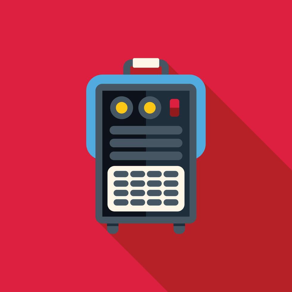 Portable welding machine casting long shadow on red background vector