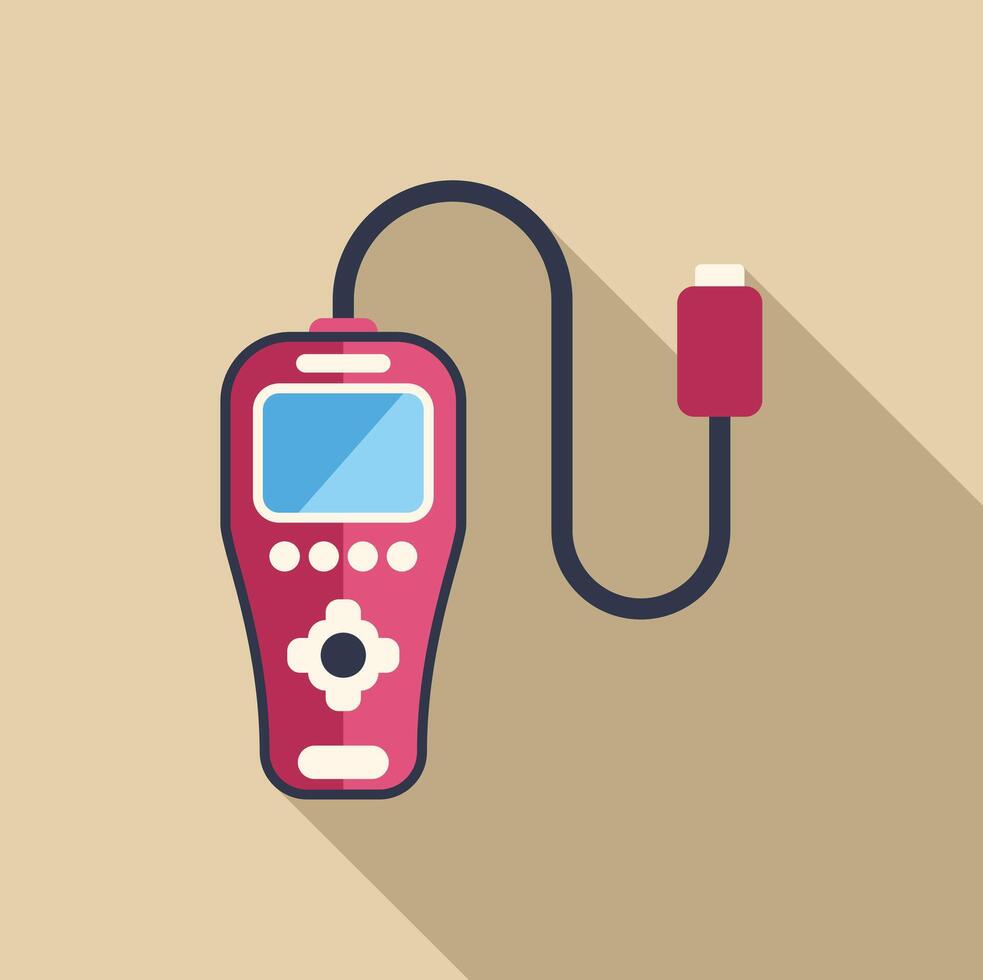 Electronic device with buttons and wire hanging on wall with long shadow vector