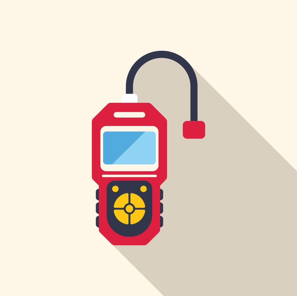 Red electronic device with screen and buttons showing long shadow vector