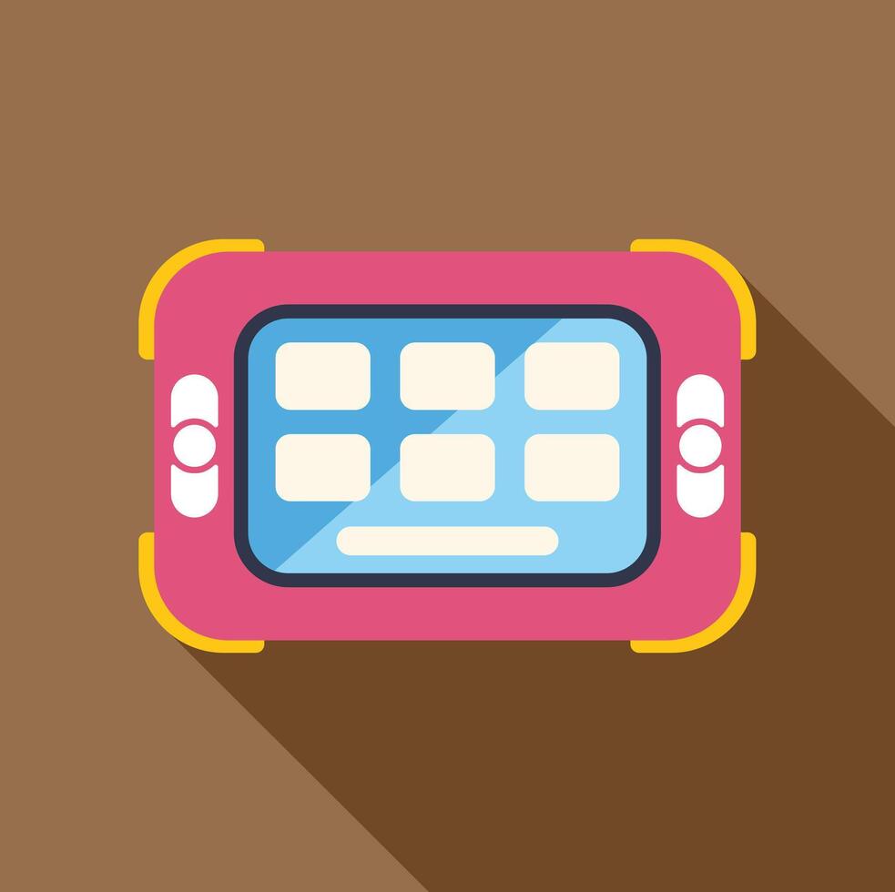 Pink tablet computer with blank screen displaying apps on brown background vector
