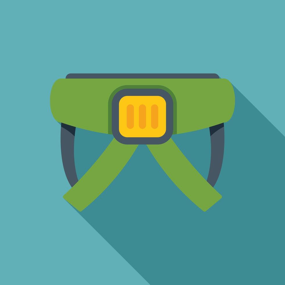 Green safety belt for climbing with buckles and loops is lying on blue background vector