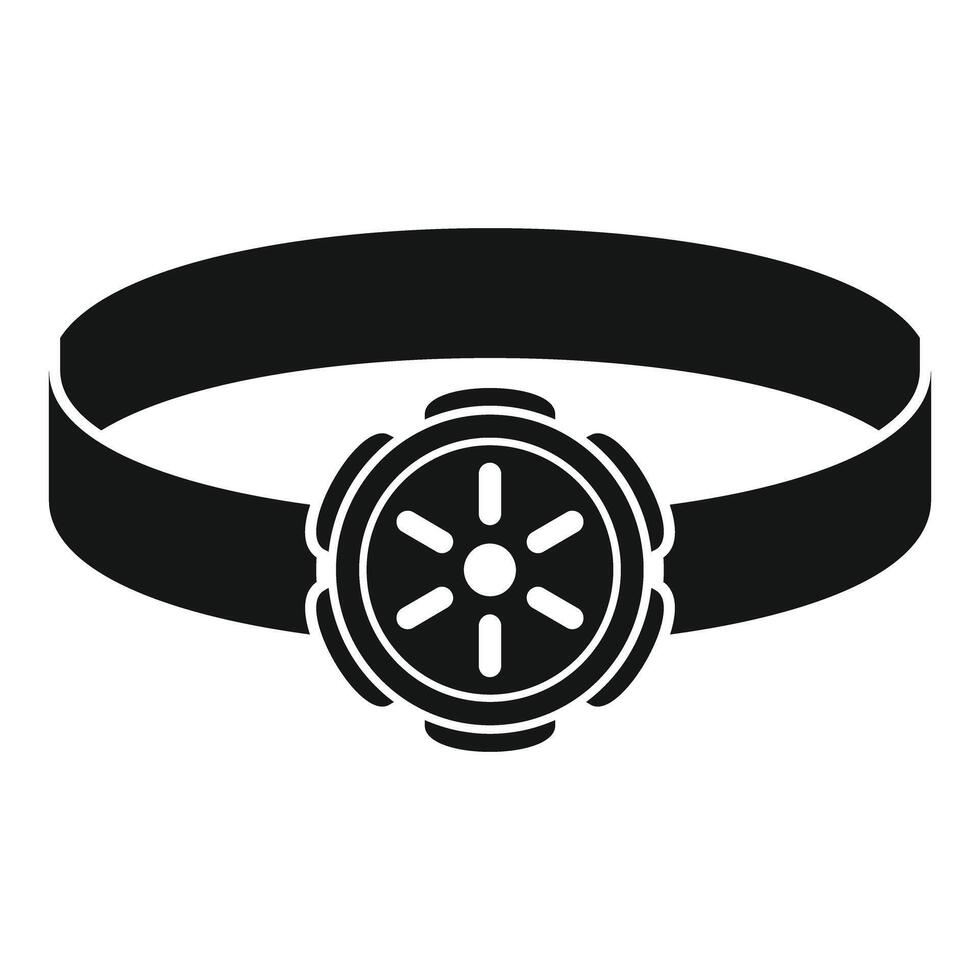 Headlamp flashlight for working in the dark showing light beam vector