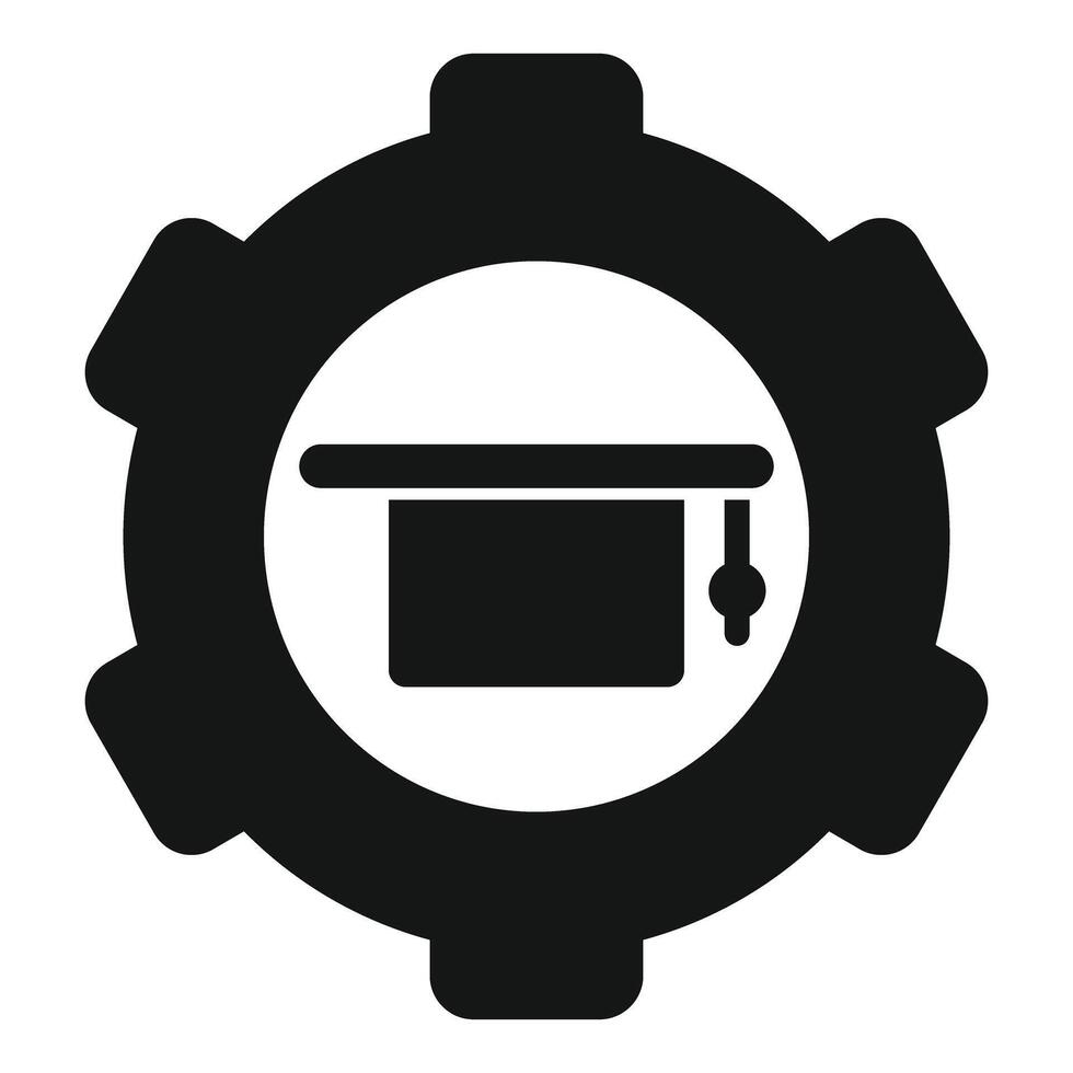 Graduation cap icon inside a cogwheel representing learning process vector