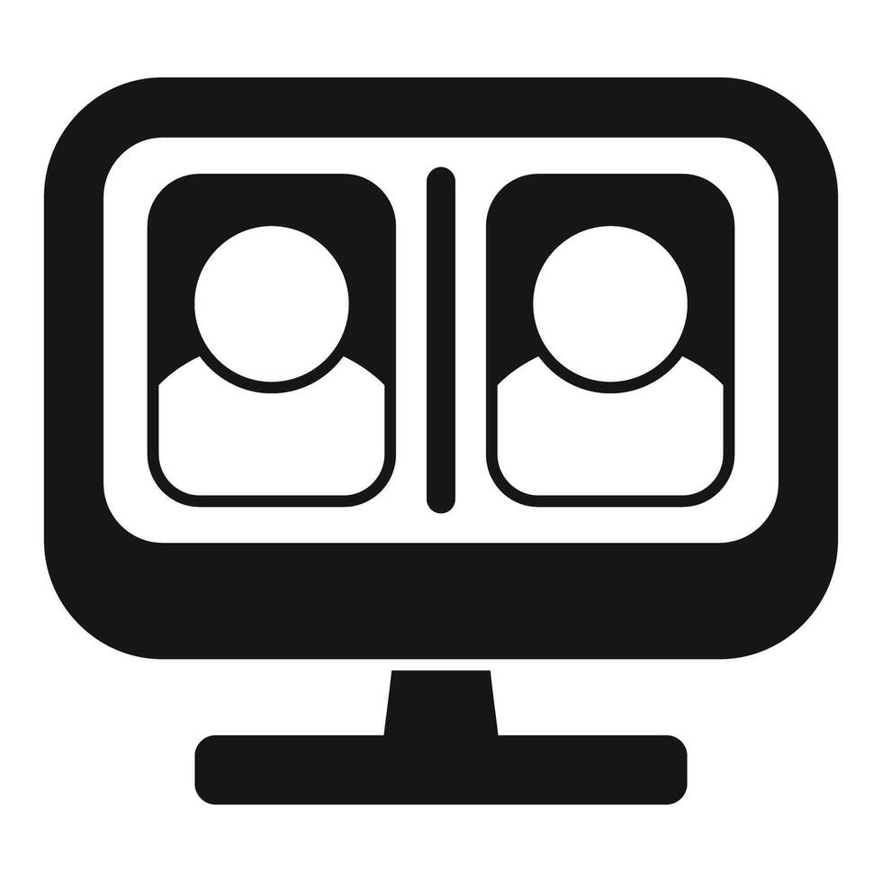 Computer screen displaying two people having video conference call icon vector