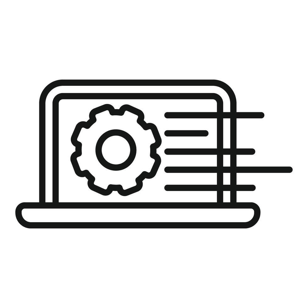 Laptop showing working processing system with rotating gear vector