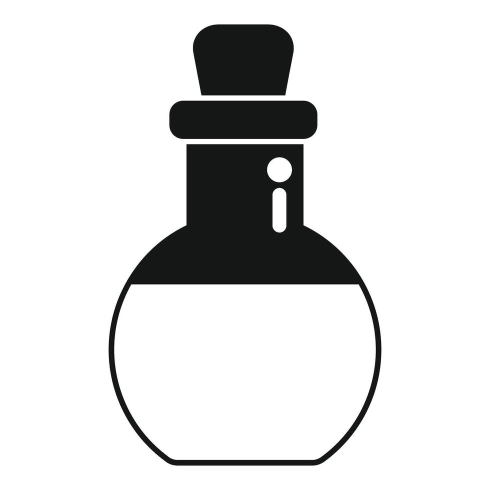 Round glass bottle with cork stopper icon showing liquid inside vector