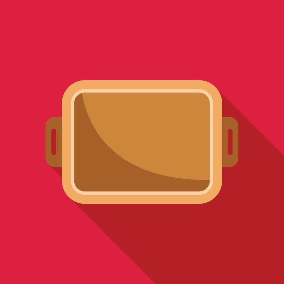 Empty baking tray casting long shadow on pink background vector