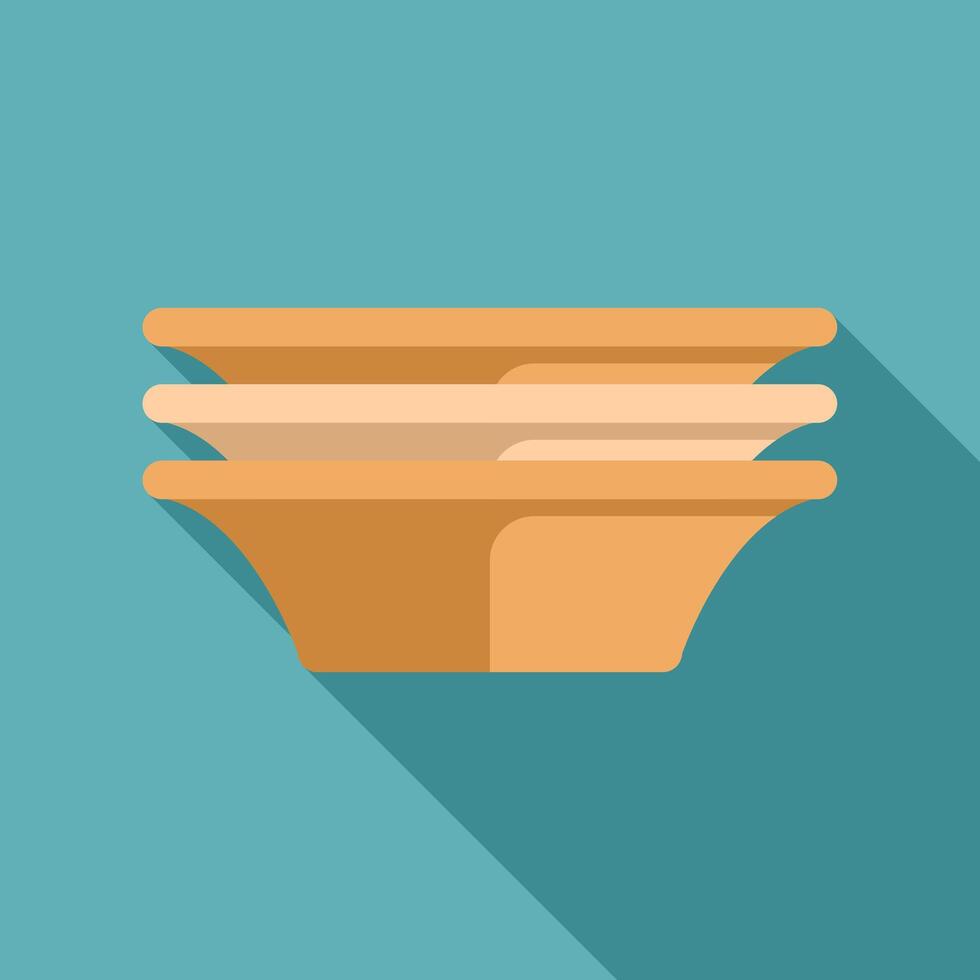 Stack of three empty round soup plates on turquoise background vector