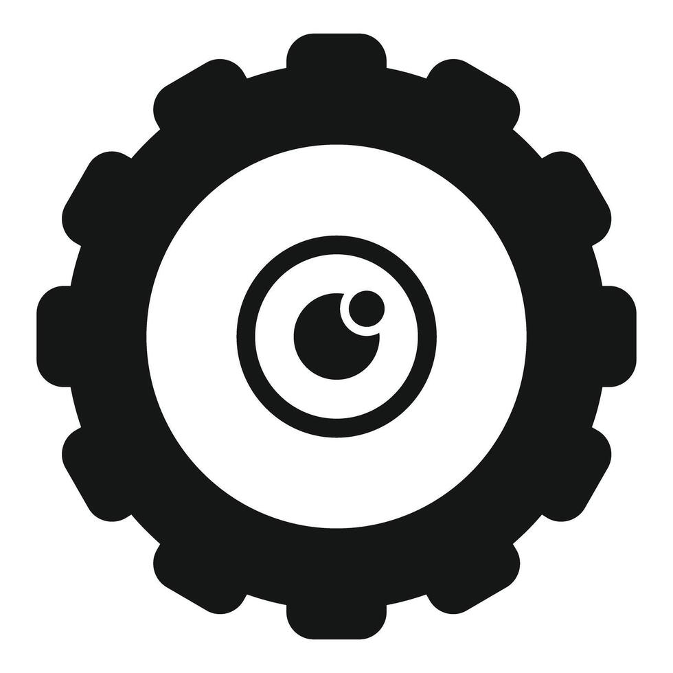 Black gear wheel presenting observing eye symbolising visionary monitoring system vector
