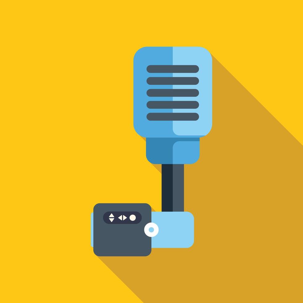 Blue microphone recording audio with soundcard on yellow background vector