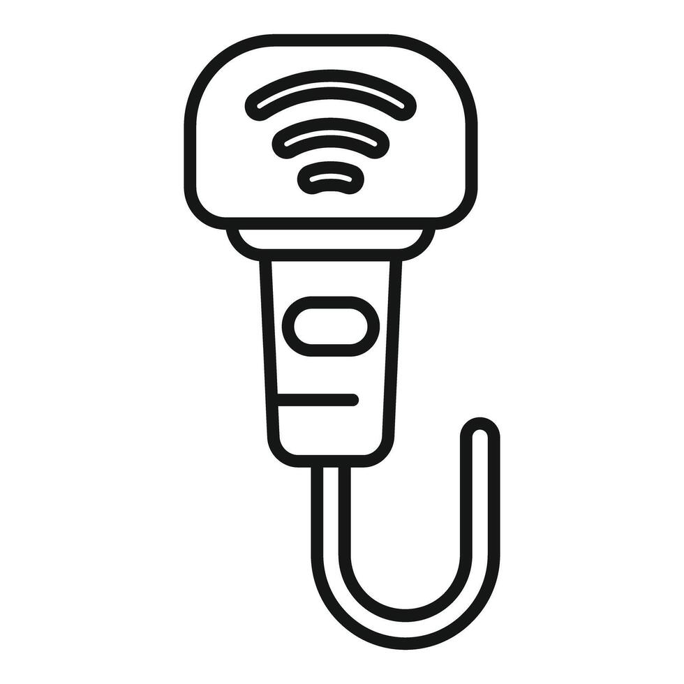 Wireless barcode scanner with hanging hook icon line style vector