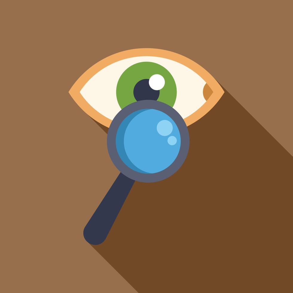 Magnifying glass investigating open eye vision concept vector