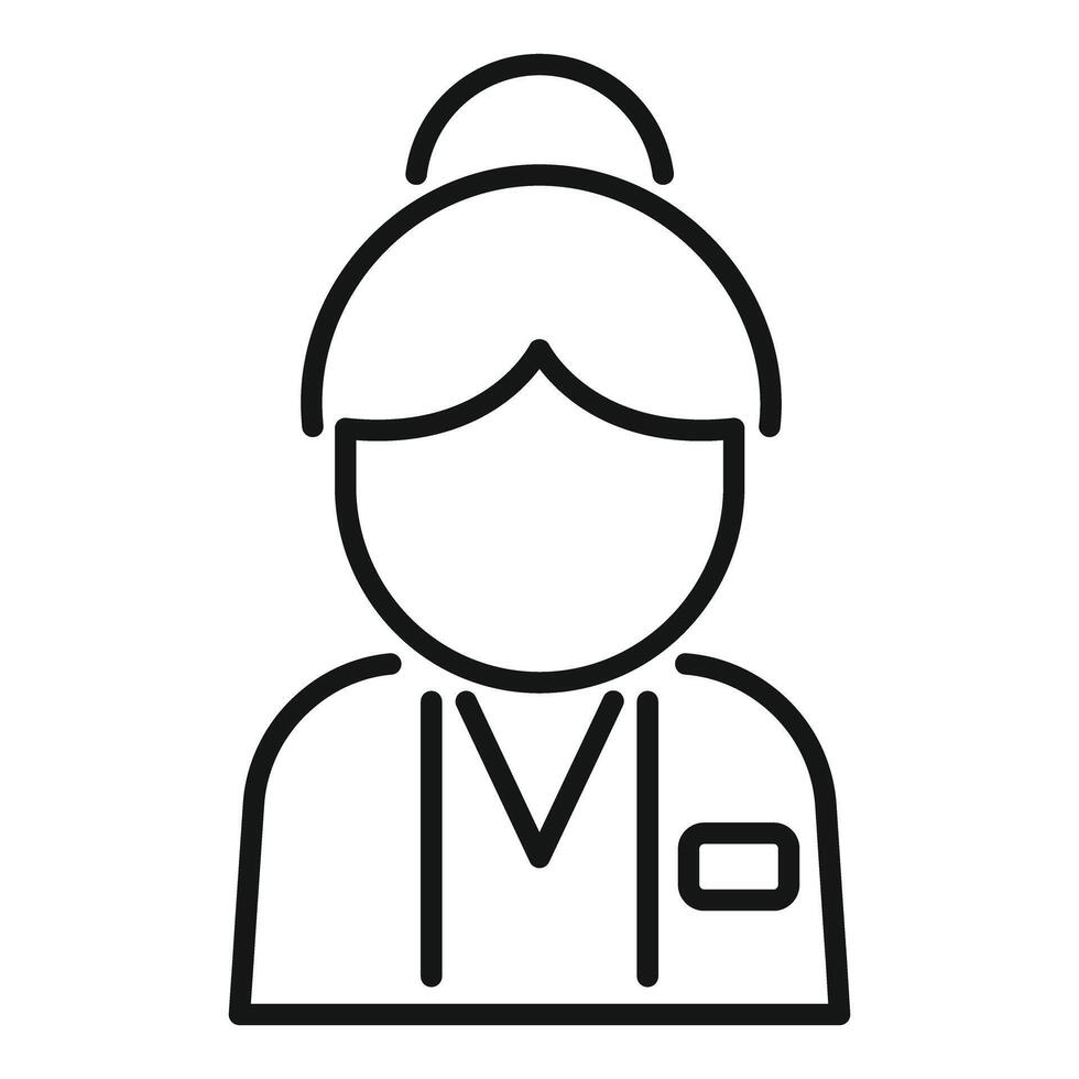 Female doctor wearing lab coat with badge icon line style vector