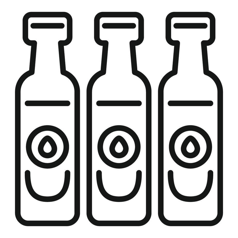 Three bottles containing essential oil with drop logo for aromatherapy vector