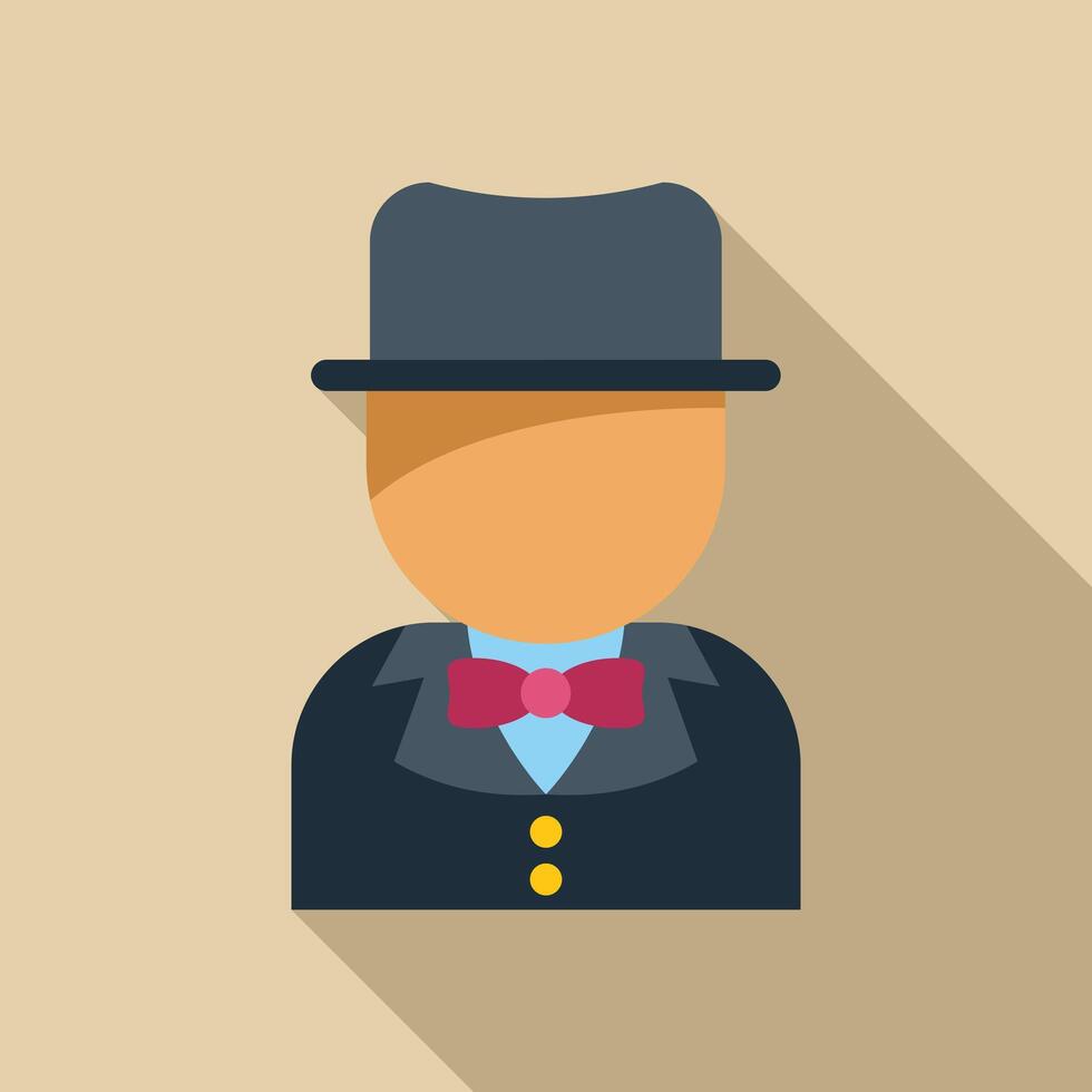 Elegant man wearing suit and bow tie with hat icon vector
