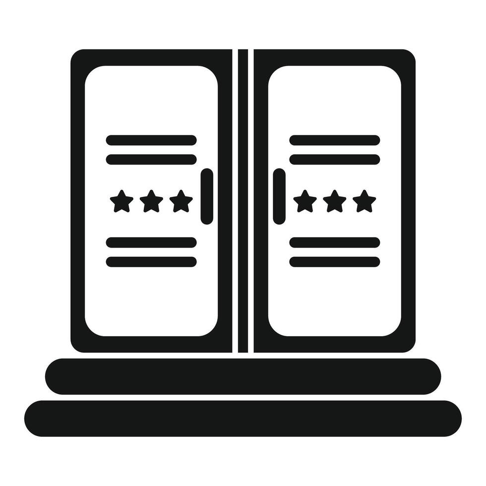 Black glyph icon of two lockers with five star rating vector