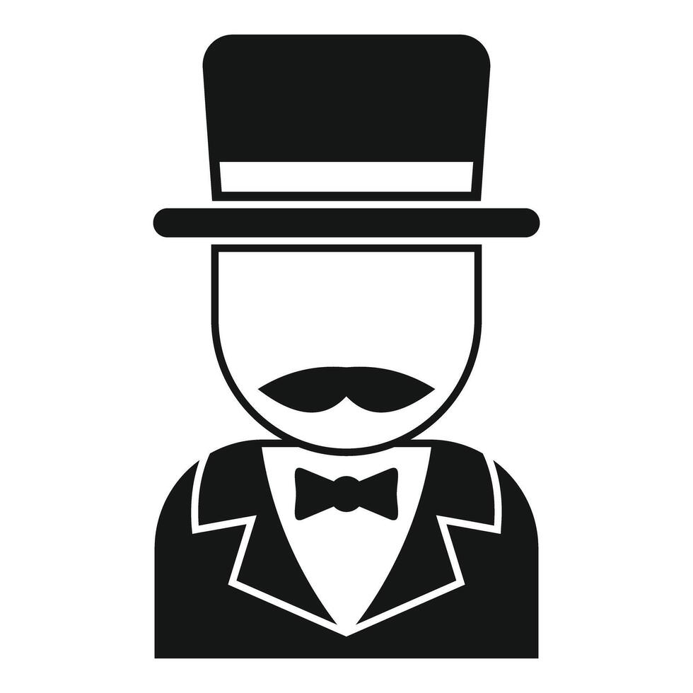 Elegant gentleman wearing a top hat and bow tie icon vector