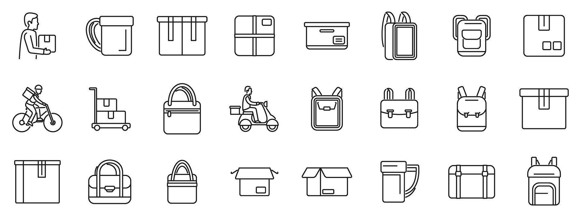 Case courier icons set. Line art icon set featuring different methods of delivery and packaging vector
