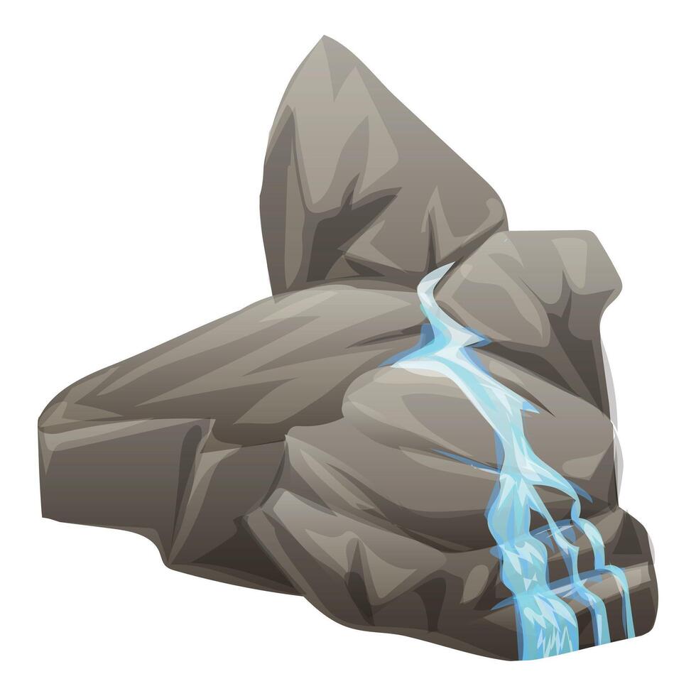 Cartoon water cascading down grey rocks in nature vector