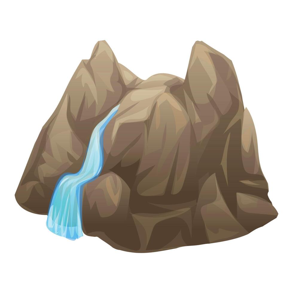 Blue waterfall cascading down cartoon rocks isolated on white background vector