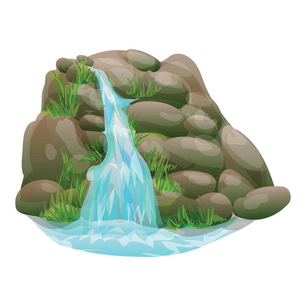 Pure fresh water cascading down a rocky mountain stream in cartoon style vector