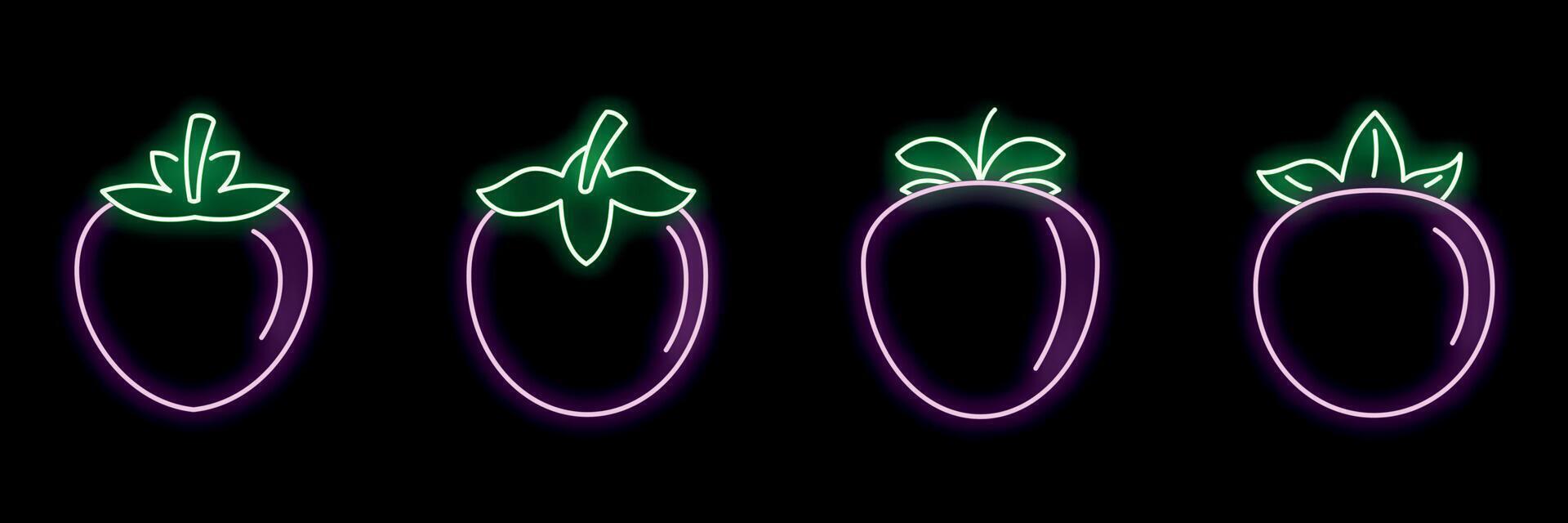 Neon style icon set showing four different persimmon fruits vector