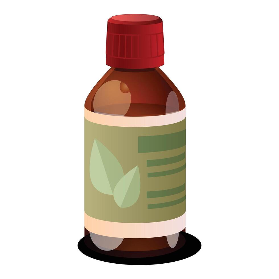 Brown glass medical bottle with red cap standing on white surface vector